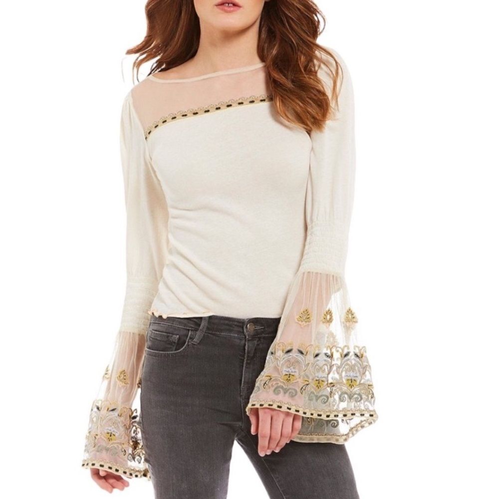 Free People Womens High Tides Knit Blouse, Off-White SizeโSP